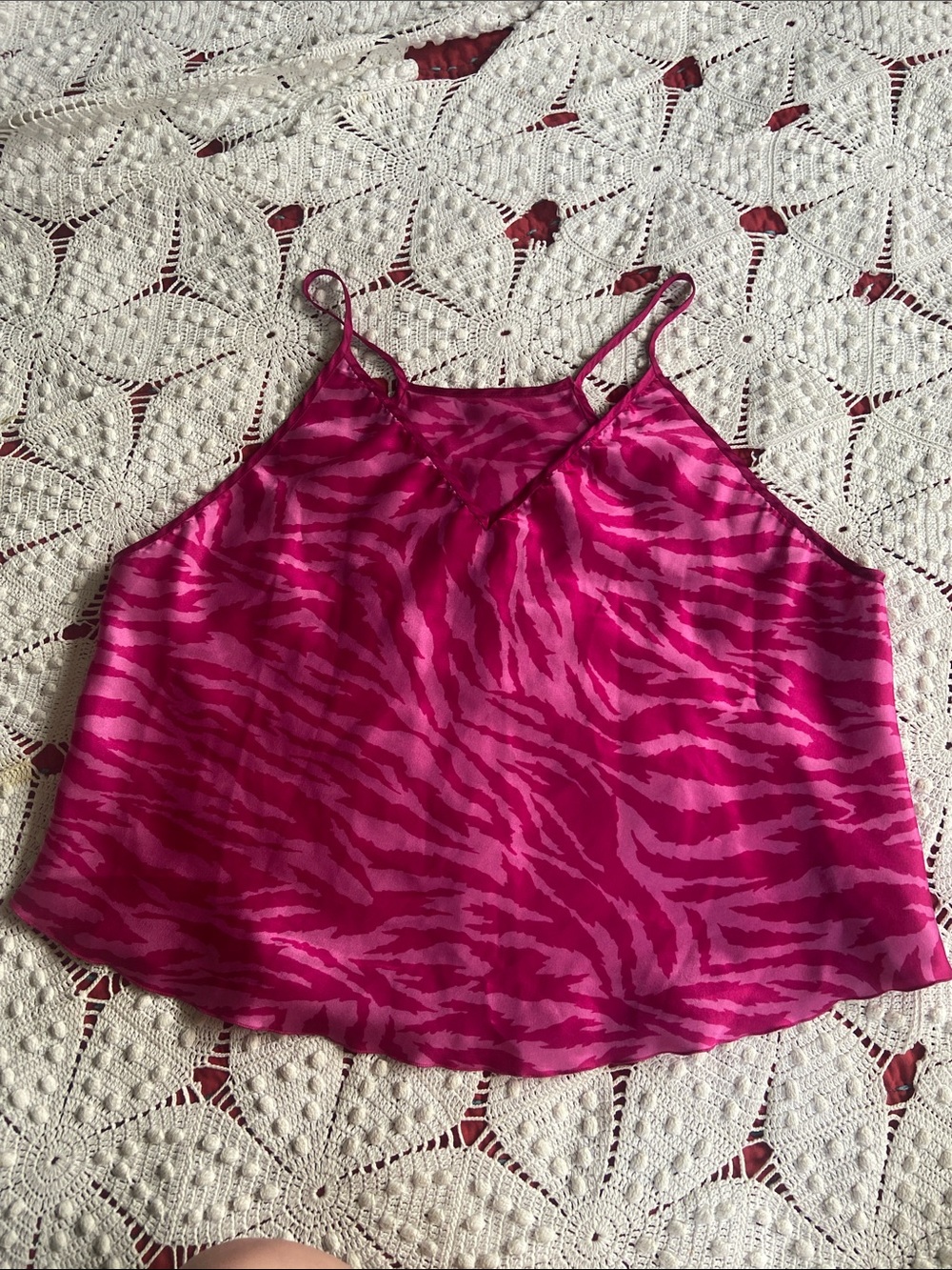 Vintage 90s Pink Zebra-Print Satin Cami XL
